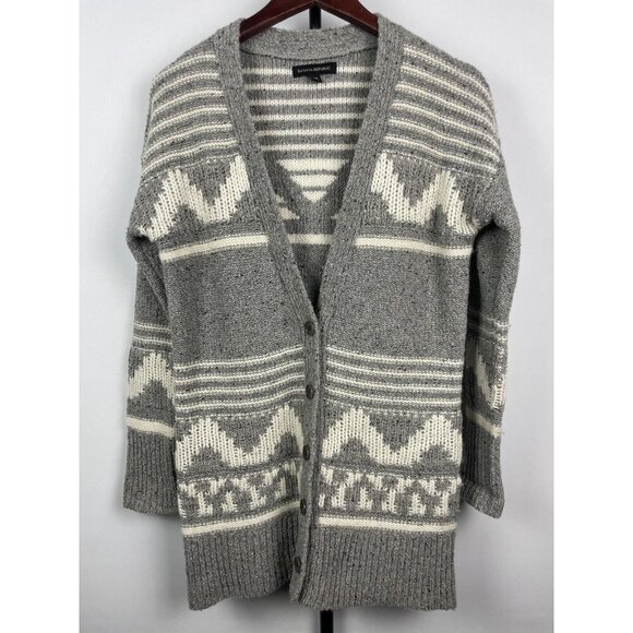 Banana Republic Gray White Wool Blend Chunky Knit Grandpa Button Cardigan Sz XS - Picture 1 of 7